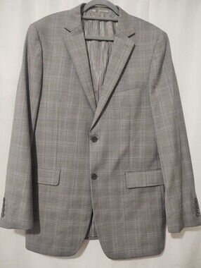 Bachrach Gray Plaid 42L Men's Wool Blazer Jacket - Tailored Style